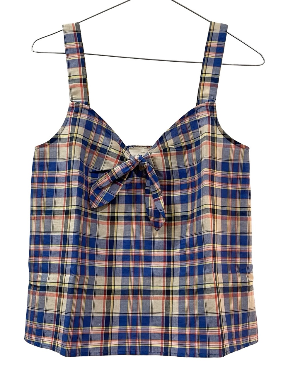Sezane, Blue Plaid Tie-Front Tank Top